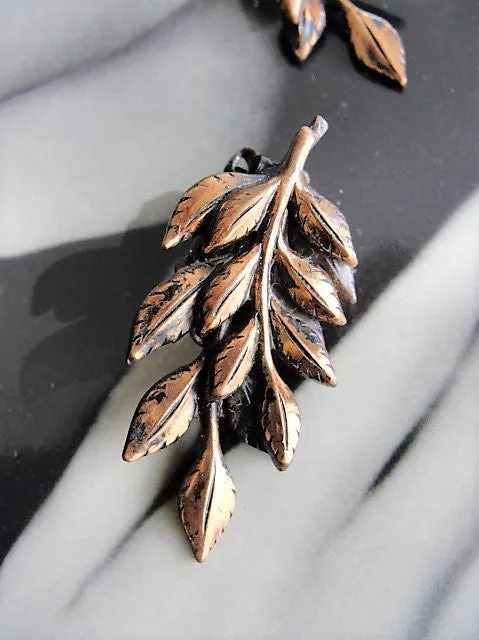 1950s Vintage EYE CATCHING Copper Leaf Earrings Beautiful 2 Level Intricate Design Renoir Matisse Laurel Style Ear Clips Clip On