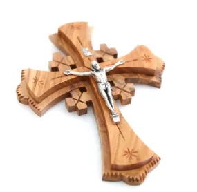 6.1 Jerusalem Wall Crucifix, Hand Made Cross from Olive Wood in the Holy Land