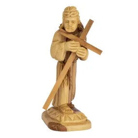 Carved Figurine of Jesus Christ Carrying a Cross Olive Wood Via Dolorosa 6