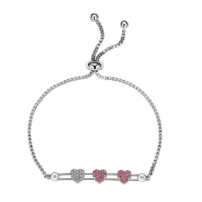 Crystal Hearts Bar Bolo Bracelet