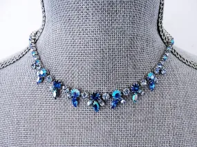 EXCEPTIONAL Elegant Signed SHERMAN Necklace Brilliant Peacock Blue Aurora Borealis Vintage 50s 60s Rhinestone Costume Jewelry