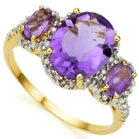 EXQUISITE 3.04 CARAT TW (25 PCS) AMETHYST & AMETHYST 10K SOLID YELLOW GOLD RING