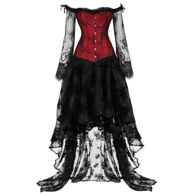 Floral Steampunk Cupless Corset Dress, Ren Faire Gothic Halloween Costume,