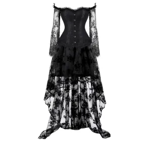 Floral Steampunk Cupless Corset Dress, Ren Faire Gothic Halloween Costume,