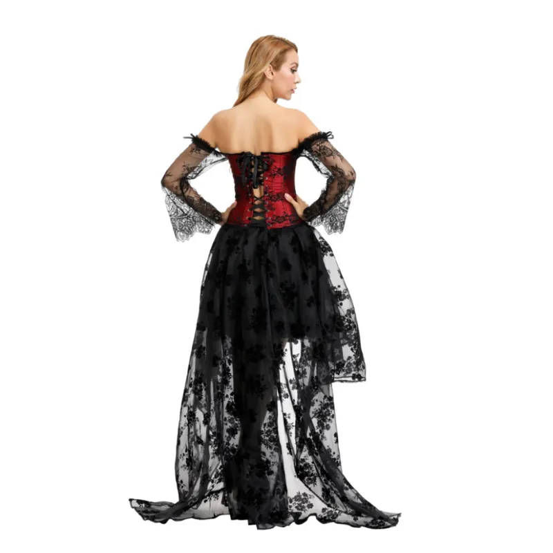 Floral Steampunk Cupless Corset Dress, Ren Faire Gothic Halloween Costume,