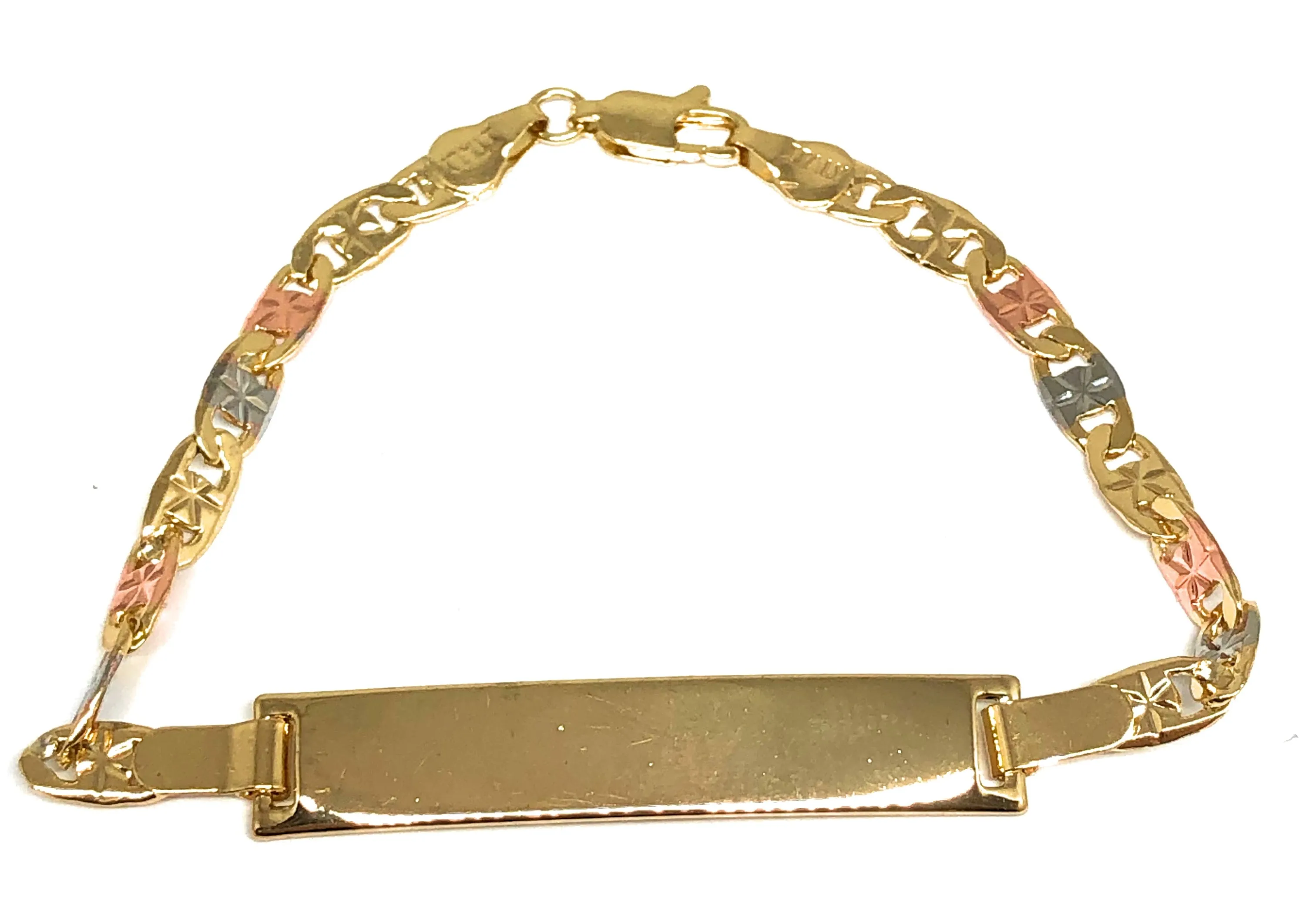 Gold Plated Tri-Color ID VALENTINA Bracelet 7.5” 5.5mm Width Esclava