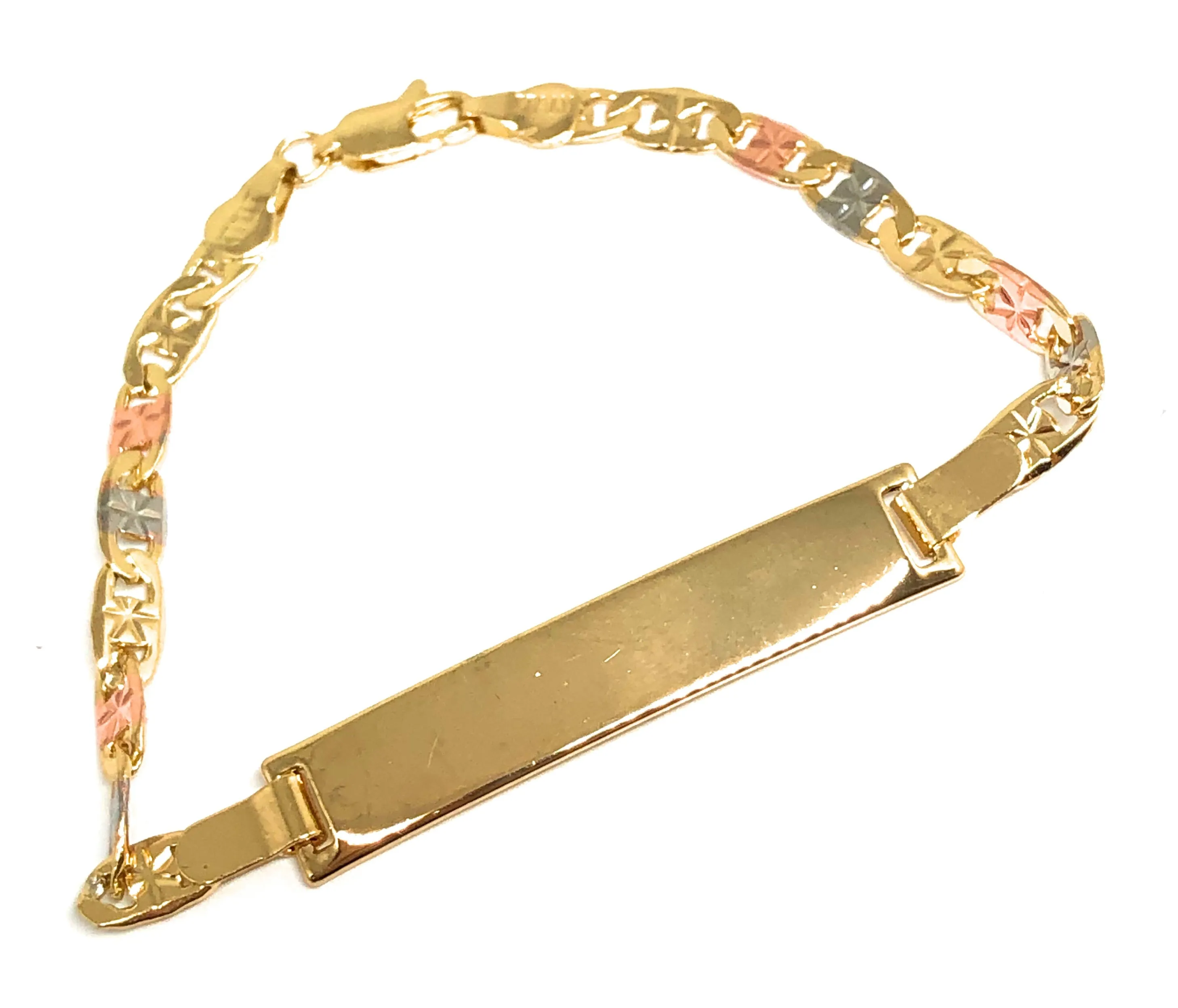 Gold Plated Tri-Color ID VALENTINA Bracelet 7.5” 5.5mm Width Esclava