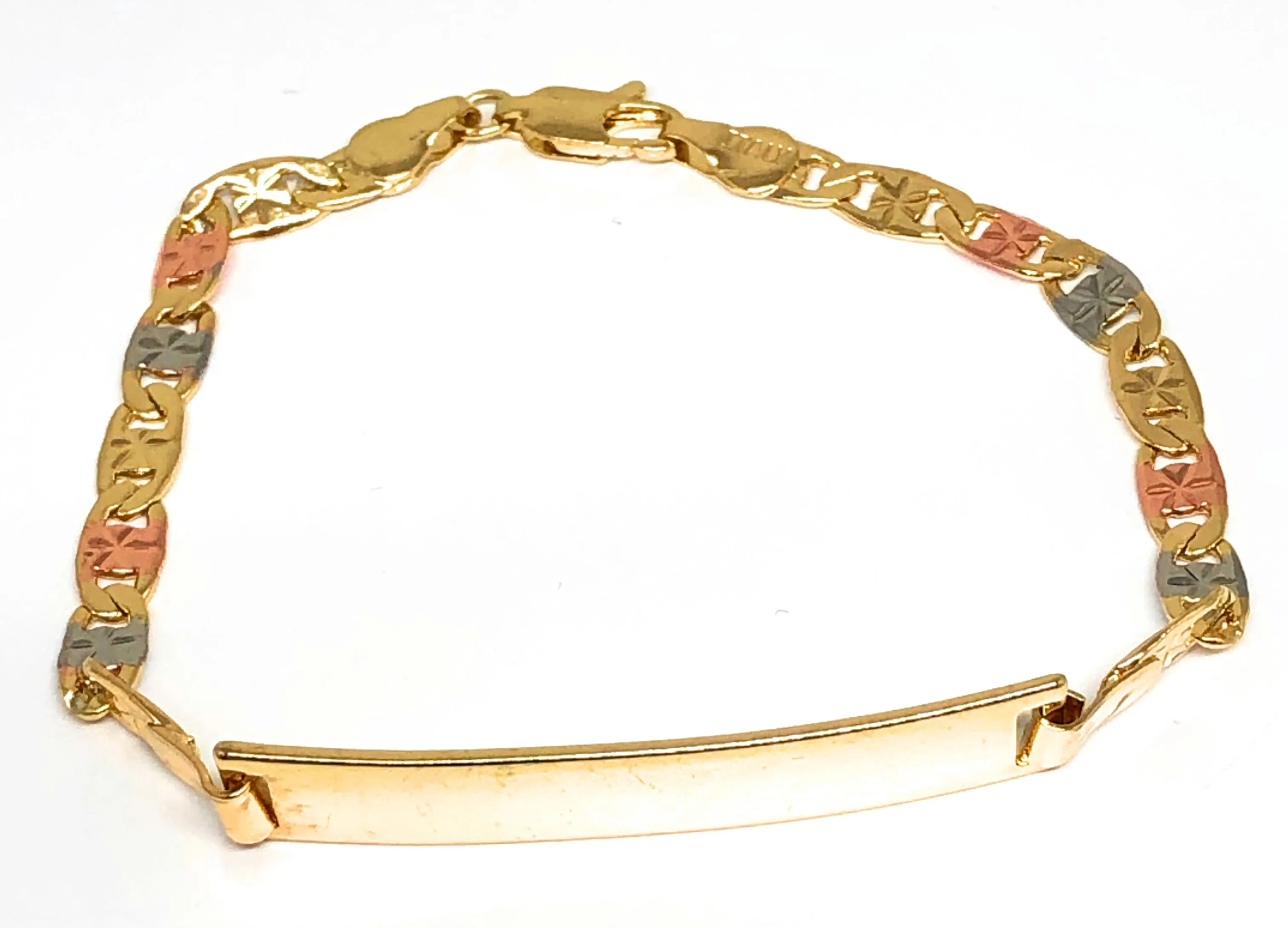 Gold Plated Tri-Color ID VALENTINA Bracelet 7.5” 5.5mm Width Esclava