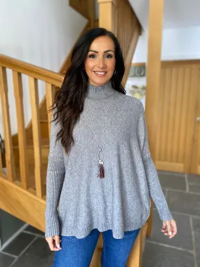 Grey Ribbed High Neck Jumper Isla