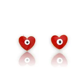 Heart shape red evil eye earrings studs 18k of gold plated