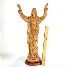 Jesus Christ Sacred Heart with Raised Arms Statue, 32.4 Olive Wood Carving from Holy Land