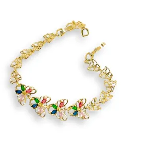 Multicolor butterflies stones bracelet in 18kts gold plated