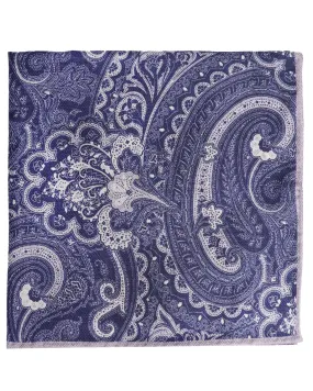 Navy and White Reversible Paisley Silk Pocket Square