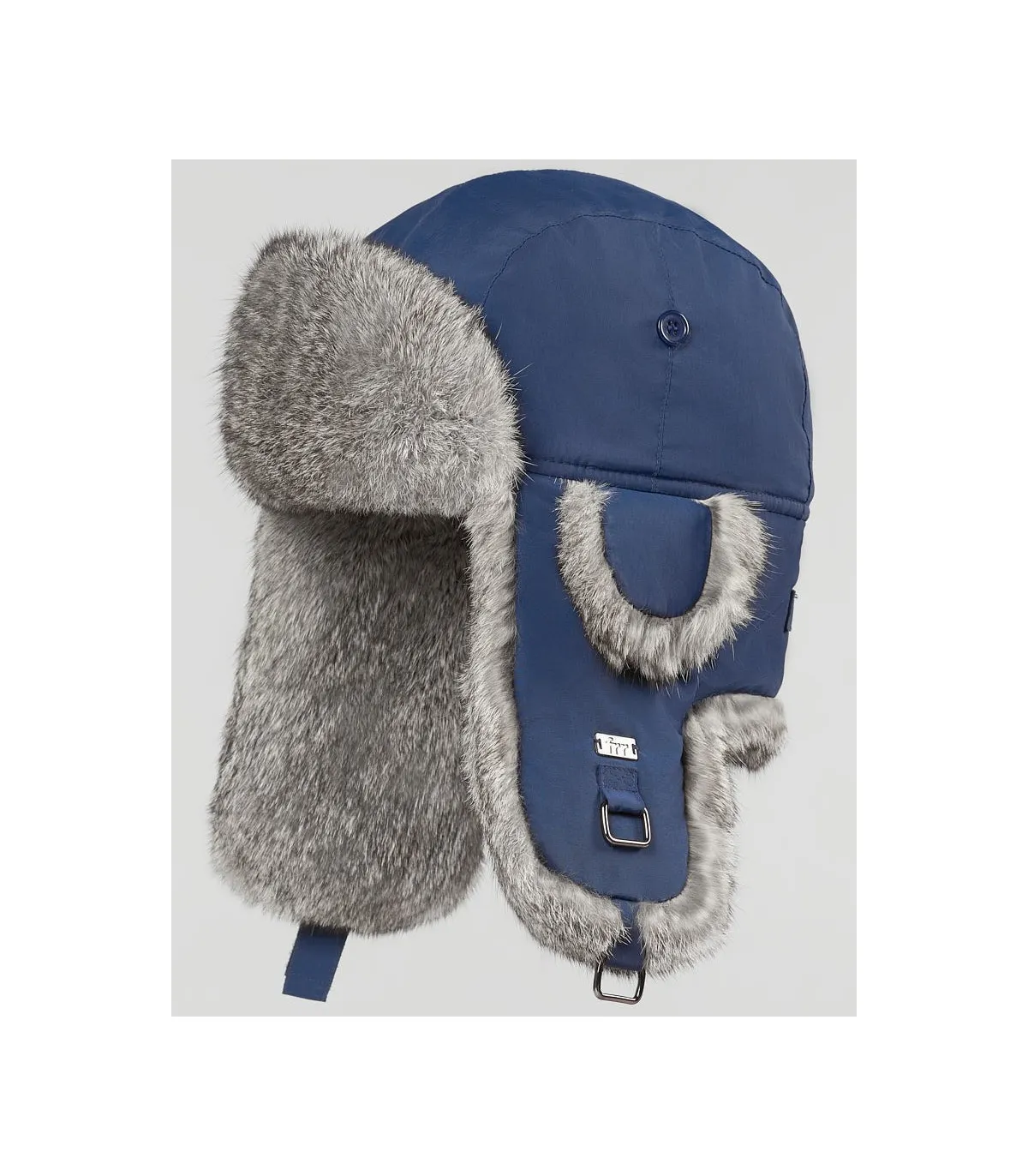 Navy B-52 Aviator Hat with Grey Rabbit Fur for Men: FurHatWorld.com