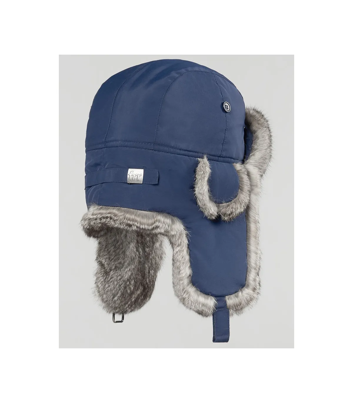 Navy B-52 Aviator Hat with Grey Rabbit Fur for Men: FurHatWorld.com