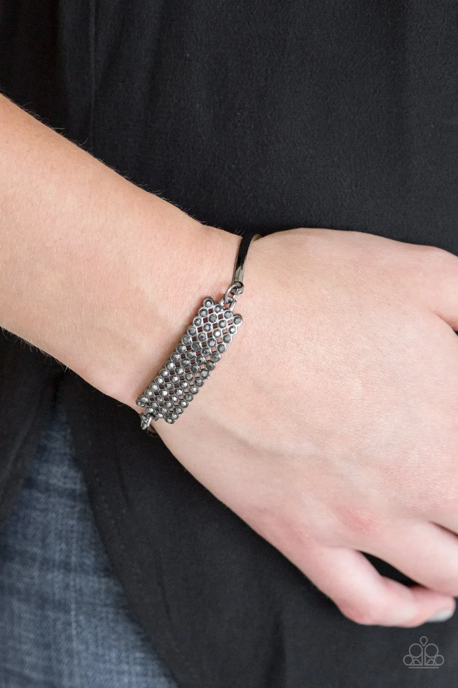 Paparazzi Top-Class Class - Black - Hematite Rhinestones - Gunmetal Adjustable Bracelet