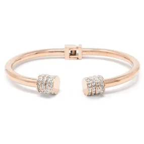 Stainless Steel Hinged Bracelet with CZ Pave End Rose Gold Plated