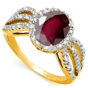 STUNNING ! 3.23 CARAT GARNET & 1/4 CARAT (30 PCS) DIAMOND 10KT SOLID GOLD RING