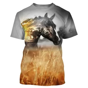 T-shirt quitation, Cadeau Original Fan Des Chevaux, Cheval Dans Les Champs De Blé - CT24082223