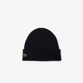 Unisex Lacoste Ribbed Wool Beanie Navy Blue