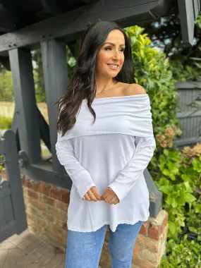 White Ribbed Off Shoulder Top Ruby